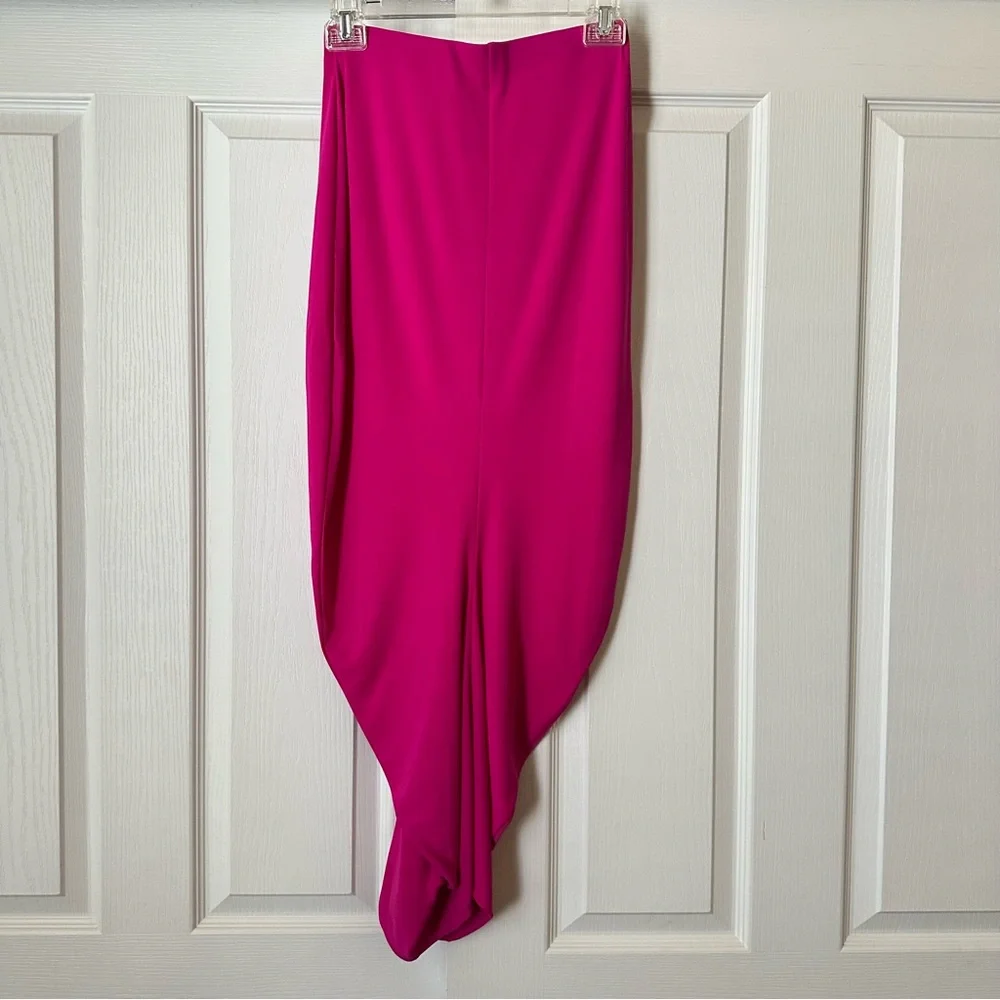 New Zara 2 Piece Fuchsia Pink Asymmetric Top and Draped Midi Skirt Small